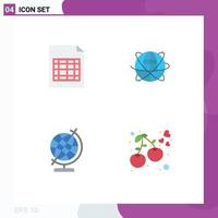 Group of 4 Flat Icons Signs and Symbols for document world globe global geography Editable Vector Design Elements