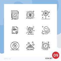 User Interface Pack of 9 Basic Outlines of letter diploma rice business sweet Editable Vector Design Elements