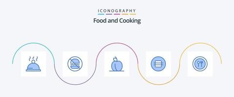 Paquete de 5 iconos de comida azul que incluye plato. tenedor. alimento. alimento. alimento vector