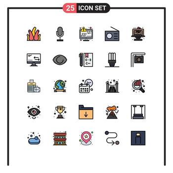 grupo de 25 colores planos de línea rellenos modernos establecidos para dispositivos tecnológicos dispositivos de registro cifrado elementos de diseño vectorial editables vector