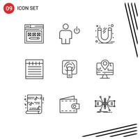 Modern Set of 9 Outlines Pictograph of school notebook human tool office Editable Vector Design Elements