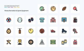25 Fitness Recreation And Sports Equipment Line Filled Style icon pack vector
