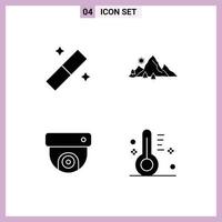 4 Thematic Vector Solid Glyphs and Editable Symbols of design cctv mountain nature cloudy Editable Vector Design Elements