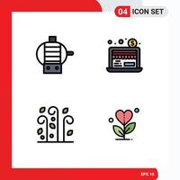 Set of 4 Modern UI Icons Symbols Signs for electric gratitude online leaves growth Editable Vector Design Elements