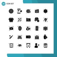 25 Universal Solid Glyphs Set for Web and Mobile Applications alert camera smartphone process world Editable Vector Design Elements