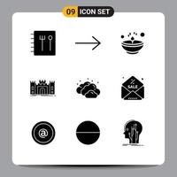 Group of 9 Solid Glyphs Signs and Symbols for discount cloudy light cloud fortress Editable Vector Design Elements