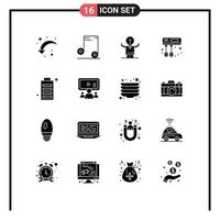 16 Universal Solid Glyph Signs Symbols of devices battery improvement mixer cook Editable Vector Design Elements