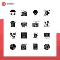 Pack of 16 creative Solid Glyphs of halloween celebration bulb money dollar Editable Vector Design Elements