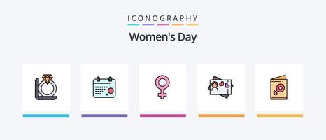 la línea del día de la mujer llenó el paquete de 5 íconos, incluido el tulipán. ocho. mujeres. femenino. diseño de iconos creativos vector