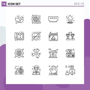 Group of 16 Modern Outlines Set for design water computers ho memory Editable Vector Design Elements