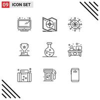 Editable Vector Line Pack of 9 Simple Outlines of boiling flask prize campaign trophy funds Editable Vector Design Elements