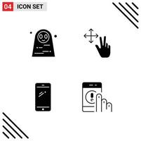 Group of 4 Solid Glyphs Signs and Symbols for dead woman mobile scary hold iphone Editable Vector Design Elements