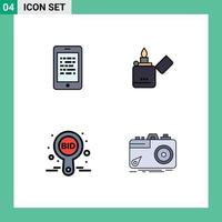 Pictogram Set of 4 Simple Filledline Flat Colors of mobile bid secure lighter bid Editable Vector Design Elements