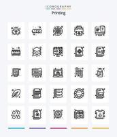 paquete de iconos de 25 contornos de impresión creativa, como fuente. texto. paleta de color. pantalla. imprimir vector