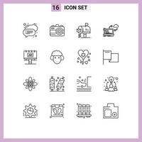 conjunto de 16 iconos de interfaz de usuario modernos signos de símbolos para elementos de diseño de vector editables de datos de flechas de buzón de anuncio de banner