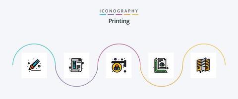 Printing Line Filled Flat 5 Icon Pack Including document. size. advertisement. ruler. print vector