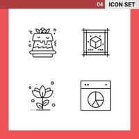 Line Pack of 4 Universal Symbols of cake flower cube sheet rose Editable Vector Design Elements