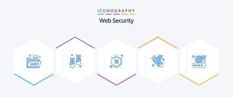 paquete de iconos azules de seguridad web 25 que incluye cuenta. simbólico. ha fallado. controlar. blindaje vector