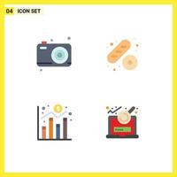 4 Flat Icon concept for Websites Mobile and Apps dad graph camera food analysis Editable Vector Design Elements