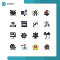 Mobile Interface Flat Color Filled Line Set of 16 Pictograms of plumbing mechanical in box startup rocket Editable Creative Vector Design Elements