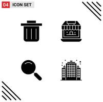 conjunto de 4 iconos modernos de la interfaz de usuario signos de símbolos para la construcción de contenedores de reciclaje lupa de compras elementos de diseño de vectores editables reales