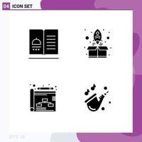 4 Universal Solid Glyph Signs Symbols of cookbook business recipes start strategy Editable Vector Design Elements