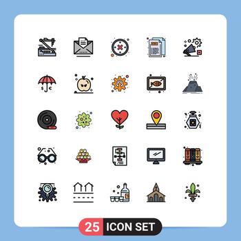 paquete de línea vectorial editable de 25 colores planos de línea rellena simple de elementos de diseño vectorial editables de código web de letra de estilo de configuración vector