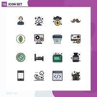 Flat Color Filled Line Pack of 16 Universal Symbols of movember moustache artifact network business Editable Creative Vector Design Elements