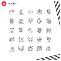 25 User Interface Line Pack of modern Signs and Symbols of lamp hand asian globe flag Editable Vector Design Elements