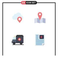 Universal Icon Symbols Group of 4 Modern Flat Icons of cloud medicine marker journey page Editable Vector Design Elements