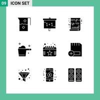 Set of 9 Commercial Solid Glyphs pack for calendar gauge study detergent religion Editable Vector Design Elements