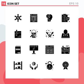 Pack of 16 creative Solid Glyphs of upload business brain policy document Editable Vector Design Elements