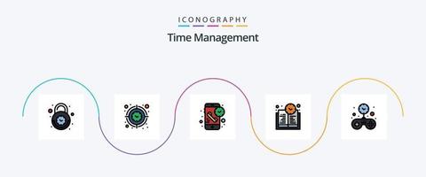 Time Management Line Filled Flat 5 Icon Pack Including learning time. book time. time. time. phone vector