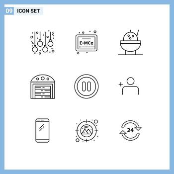 Pictogram Set of 9 Simple Outlines of sets discover people rice user interface Editable Vector Design Elements