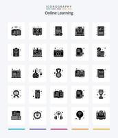 Creative Online Learning 25 Glyph Solid Black icon pack  Such As attention. video tutorials. assignment. study. learning vector