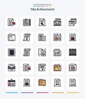 Creative Files And Documents 25 Line FIlled icon pack  Such As email. address. notepad. find. document vector