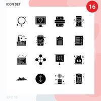 Set of 16 Commercial Solid Glyphs pack for factory location dinner gps app Editable Vector Design Elements