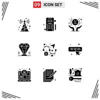 9 Universal Solid Glyphs Set for Web and Mobile Applications design creative percentage jewel gem Editable Vector Design Elements