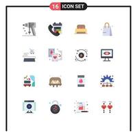 Pack of 16 Modern Flat Colors Signs and Symbols for Web Print Media such as online shopping phone bed hotel Editable Pack of Creative Vector Design Elements