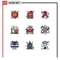 User Interface Pack of 9 Basic Filledline Flat Colors of danger moon hiv light home Editable Vector Design Elements