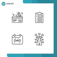 Group of 4 Filledline Flat Colors Signs and Symbols for alert date payment test fathers day Editable Vector Design Elements
