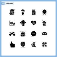 16 Thematic Vector Solid Glyphs and Editable Symbols of arrow park shield leisure wedding Editable Vector Design Elements