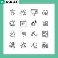 Group of 16 Outlines Signs and Symbols for connections fist delete hand fight Editable Vector Design Elements