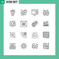 Group of 16 Outlines Signs and Symbols for connections fist delete hand fight Editable Vector Design Elements