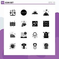 Pack of 16 Modern Solid Glyphs Signs and Symbols for Web Print Media such as audio user achievement flag success Editable Vector Design Elements