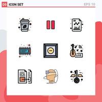 Group of 9 Modern Filledline Flat Colors Set for delete ic business electronic component Editable Vector Design Elements