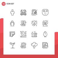 Group of 16 Outlines Signs and Symbols for arms happy business face statistical Editable Vector Design Elements