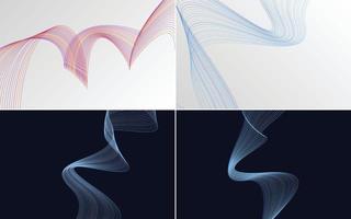 Set of 4 geometric wave pattern background Abstract waving line vector