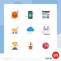 Modern Set of 9 Flat Colors and symbols such as rain buy internet shopping cart Editable Vector Design Elements