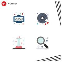 4 Universal Flat Icon Signs Symbols of clock chemical flask time heart lab flask Editable Vector Design Elements